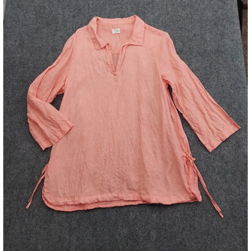 Sigrid Olsen‎ Linen Tunic Shirt Womens Medium Pink Pullover Side Ties Cover Up